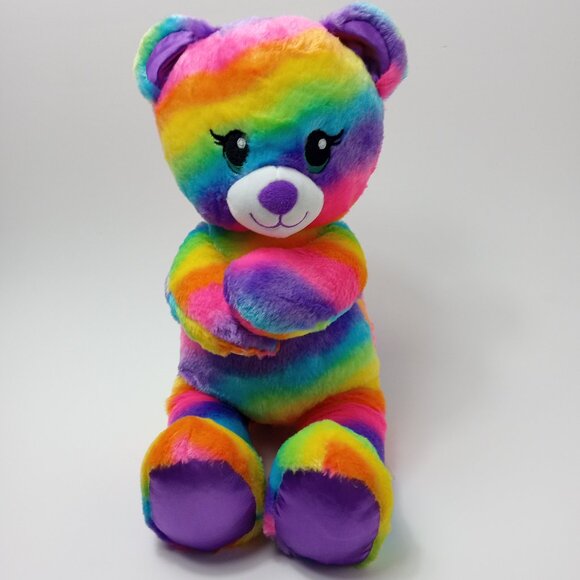 Build A Bear BABW Plush Rainbow Tie Dye Multicolor Heart Hands Stuffed Animal - Picture 2 of 8